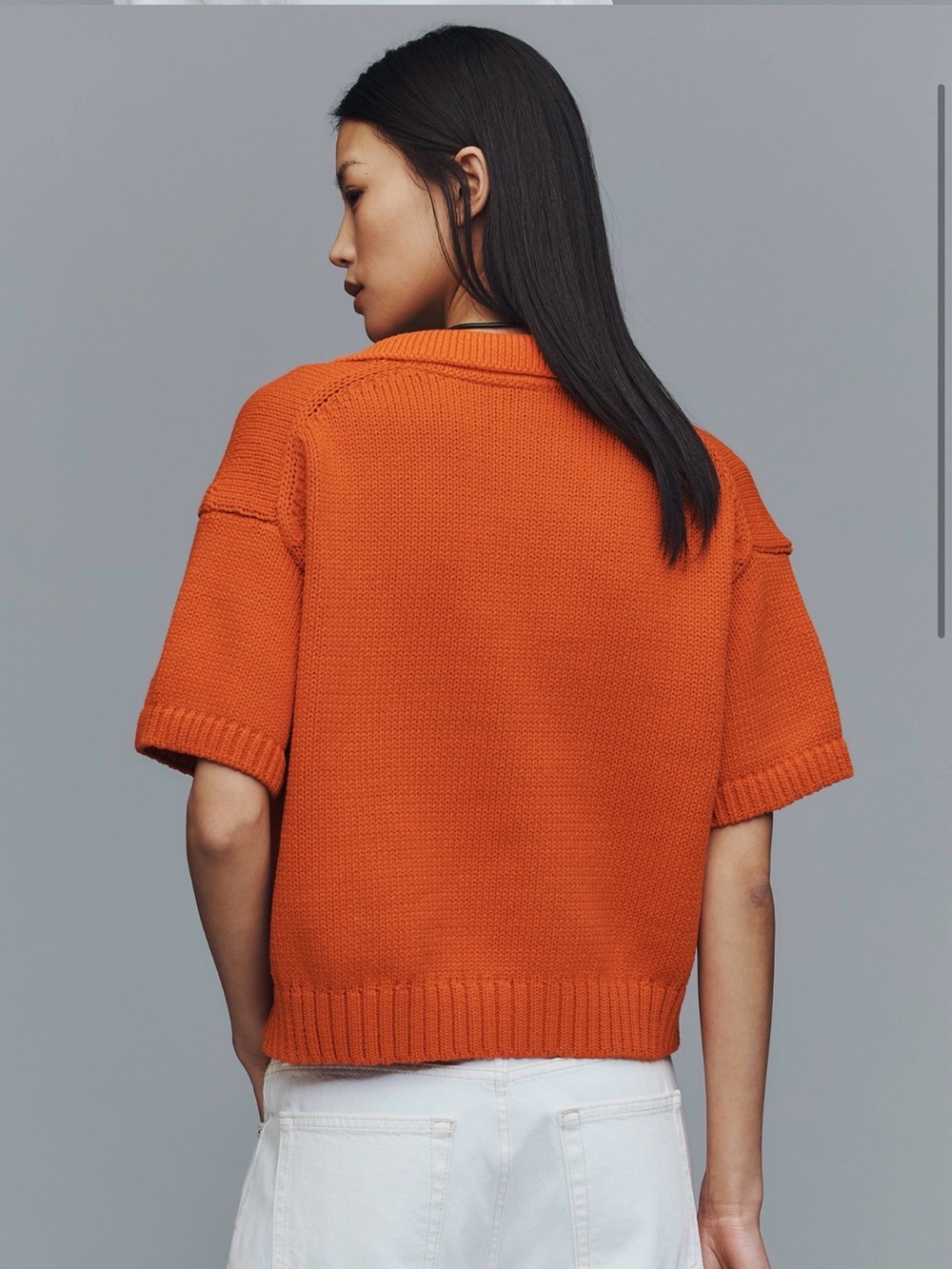 Anthropologie V-Neck Ribbed Hem Short Sleeve Sweater - Picture 3 of 3